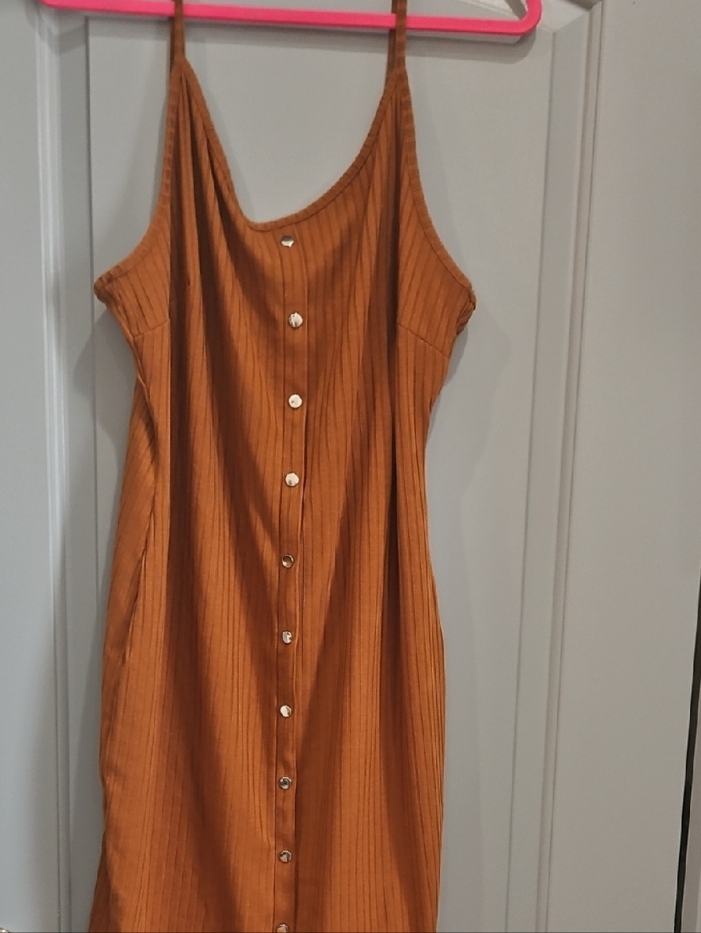 Women’s Button-Front Spaghetti Strap Dress - Rust Orange
